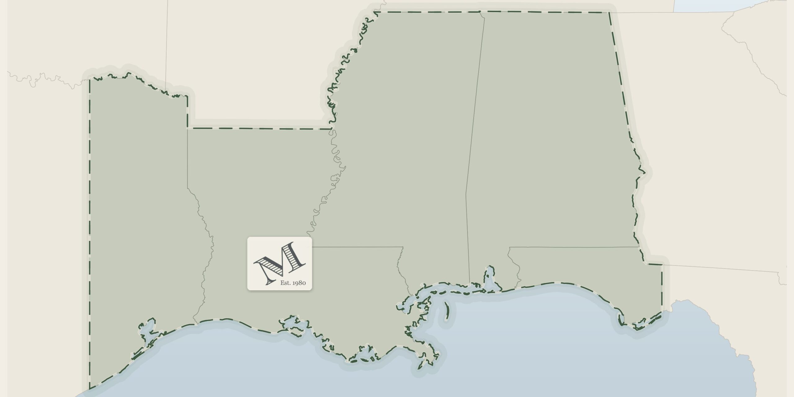 McEnery Company appraisal coverage area — East Texas, Louisiana, Mississippi, Alabama, and the Florida panhandle